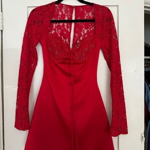 House of CB Red Plunge Long Sleeve Mini Dress XS & A-C Cup